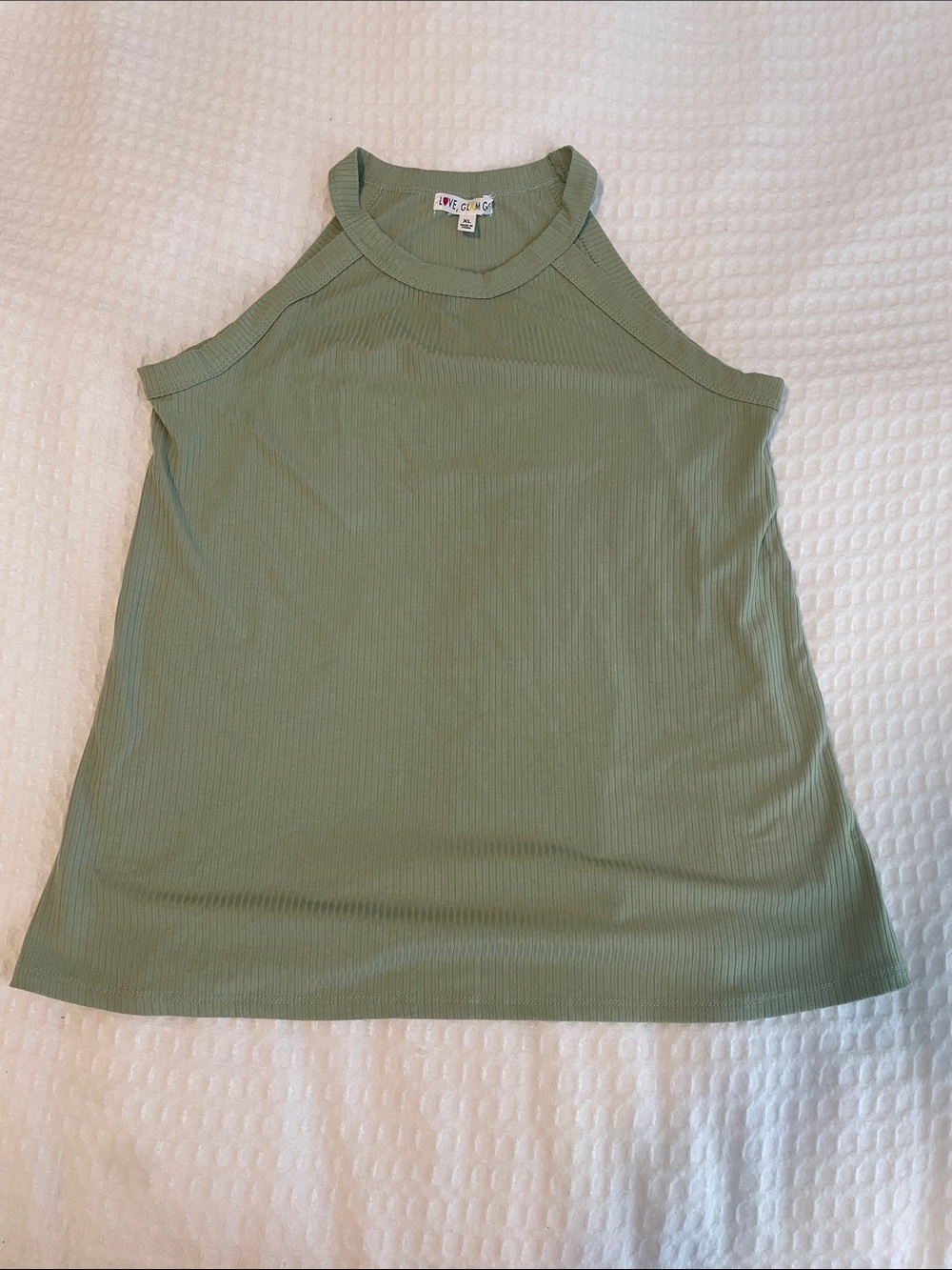 Ribbed Halter Tank Top — Sage Green